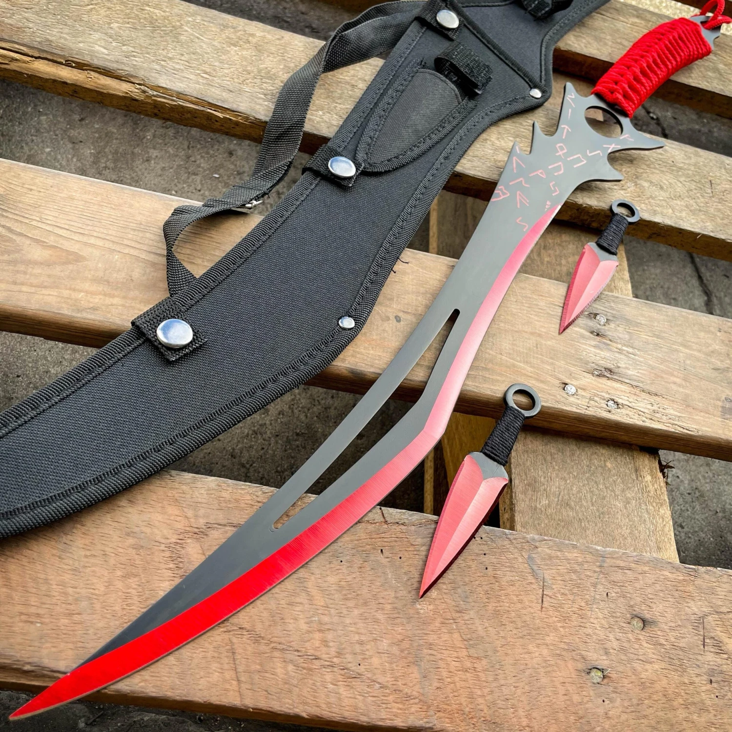 26" NINJA SWORD Zombie Anime Machete Tactical Blade Katana + 2PCS Throwing Knife 14 26" NINJA SWORD Zombie Anime Machete Tactical Blade Katana + 2PCS Throwing Knife - Image 12