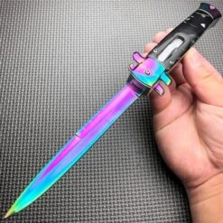 Classic Gentleman Italian Stiletto OTF Rainbow Damascus Style -BLADE ADDICT Sales blade addict pocket knives 11 black rainbow classic gentleman italian stiletto otf rainbow damascus style 15507096502360