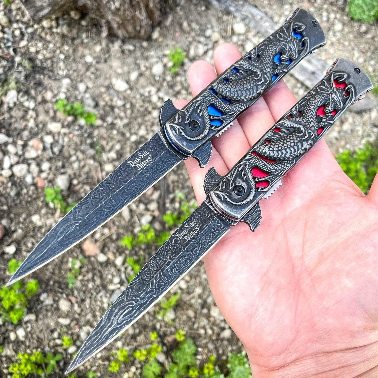 8.75" DRAGON Stiletto Spring Assisted Etch Blade FOLDING POCKET KNIFE Stonewash 3 8.75" DRAGON Stiletto Spring Assisted Etch Blade FOLDING POCKET KNIFE Stonewash