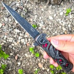 8.75" DRAGON Stiletto Spring Assisted Etch Blade FOLDING POCKET KNIFE Stonewash 17 8.75" DRAGON Stiletto Spring Assisted Etch Blade FOLDING POCKET KNIFE Stonewash -BLADE ADDICT Sales blade addict pocket knives 8 75 dragon stiletto spring assisted etch blade folding pocket knife stonewash 28561523081415