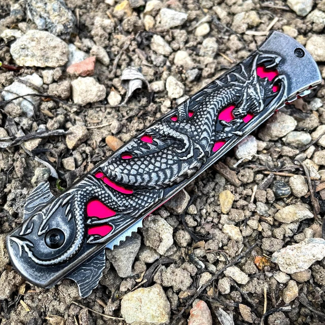 8.75" DRAGON Stiletto Spring Assisted Etch Blade FOLDING POCKET KNIFE Stonewash 10 8.75" DRAGON Stiletto Spring Assisted Etch Blade FOLDING POCKET KNIFE Stonewash - Image 8