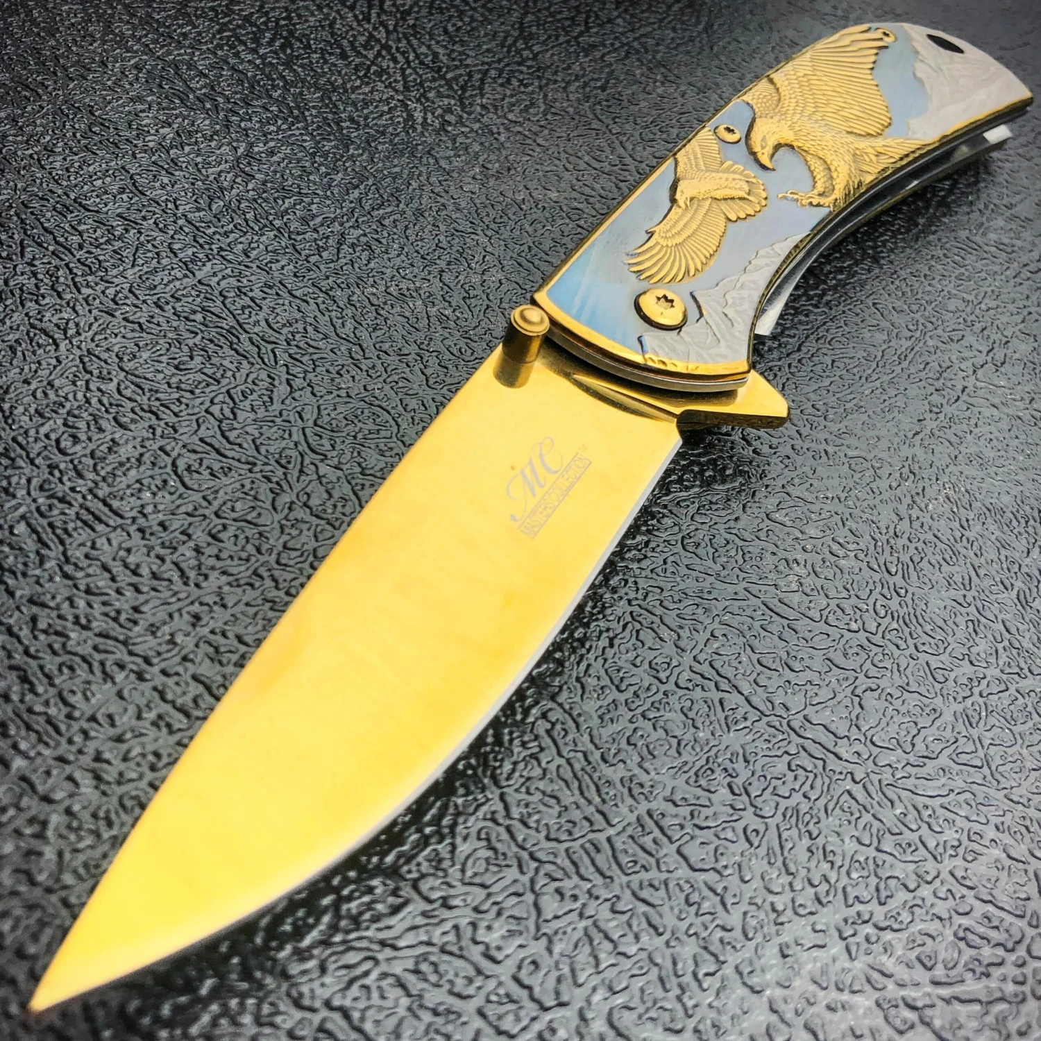 8" Gold BALD EAGLE Titanium Assisted Open Spring Blade Folding Pocket Knife NEW 3 8" Gold BALD EAGLE Titanium Assisted Open Spring Blade Folding Pocket Knife NEW