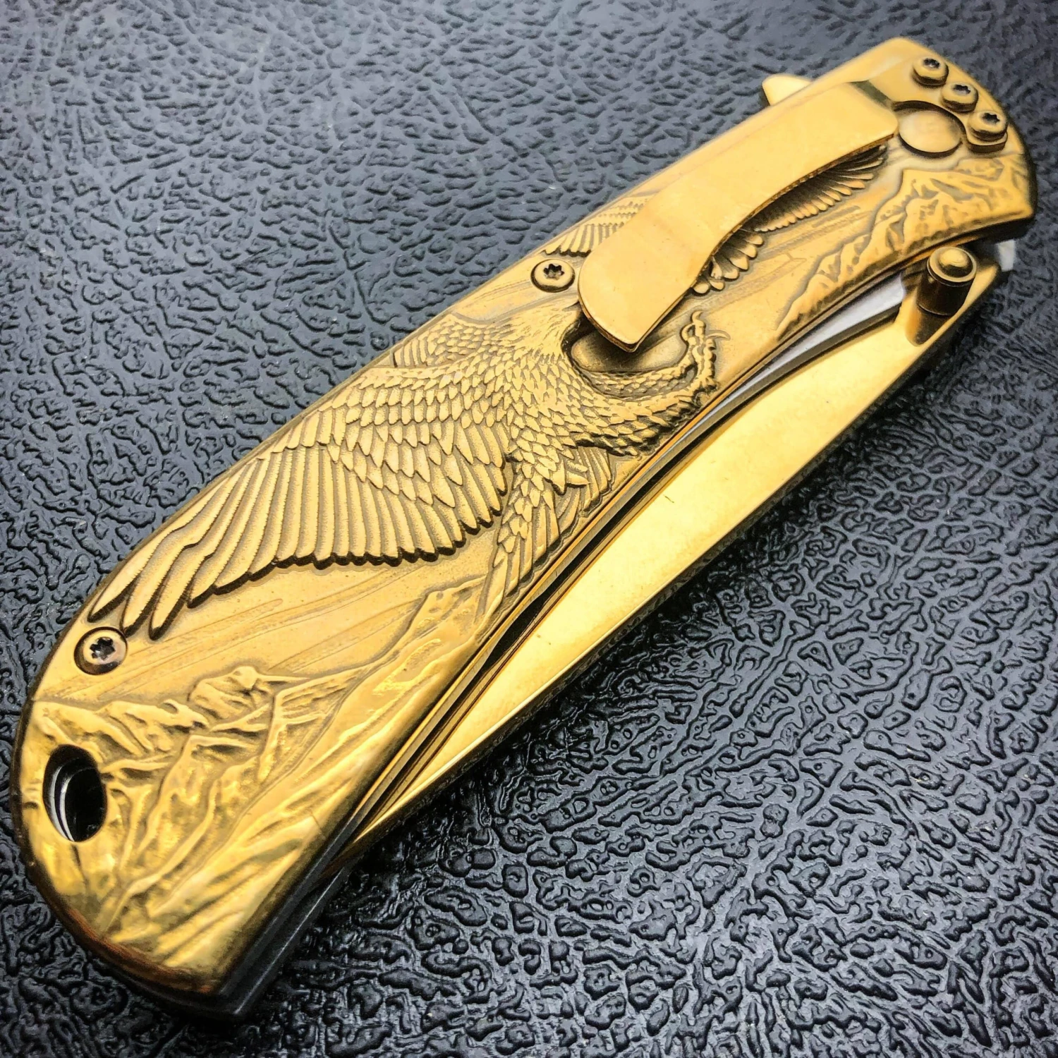 8" Gold BALD EAGLE Titanium Assisted Open Spring Blade Folding Pocket Knife NEW 7 8" Gold BALD EAGLE Titanium Assisted Open Spring Blade Folding Pocket Knife NEW - Image 5