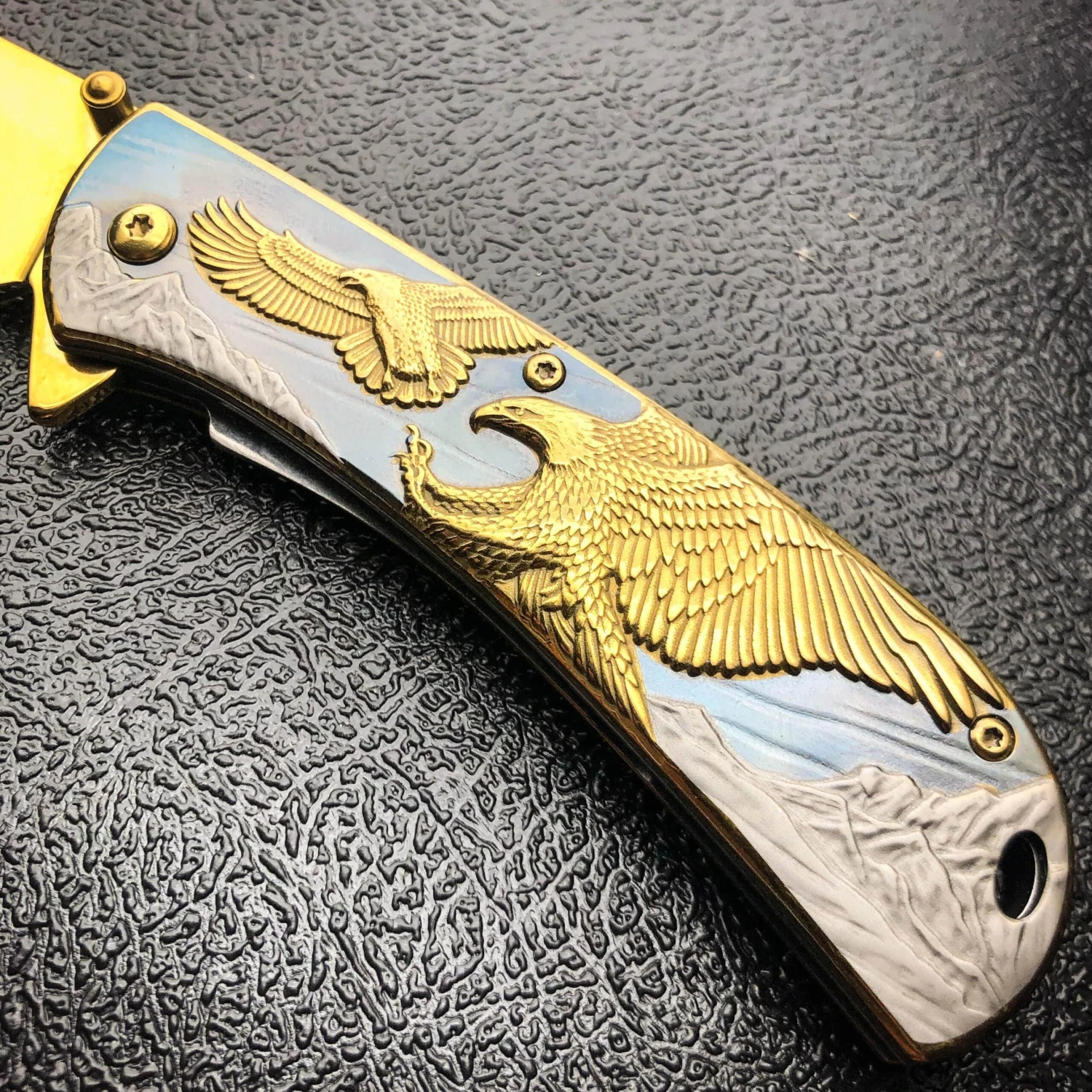 8" Gold BALD EAGLE Titanium Assisted Open Spring Blade Folding Pocket Knife NEW 5 8" Gold BALD EAGLE Titanium Assisted Open Spring Blade Folding Pocket Knife NEW - Image 3
