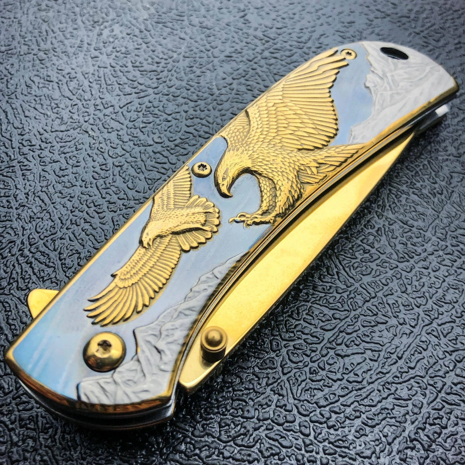 8" Gold BALD EAGLE Titanium Assisted Open Spring Blade Folding Pocket Knife NEW 6 8" Gold BALD EAGLE Titanium Assisted Open Spring Blade Folding Pocket Knife NEW - Image 4