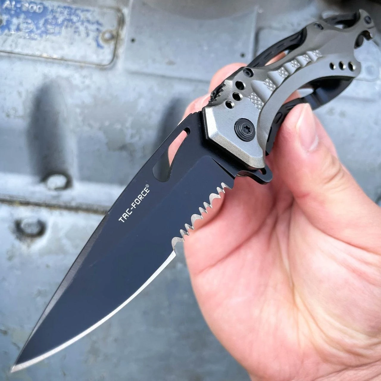 8" TAC FORCE MILITARY GREY SPRING ASSISTED TACTICAL FOLDING KNIFE Blade Pocket 4 8" TAC FORCE MILITARY GREY SPRING ASSISTED TACTICAL FOLDING KNIFE Blade Pocket - Image 2