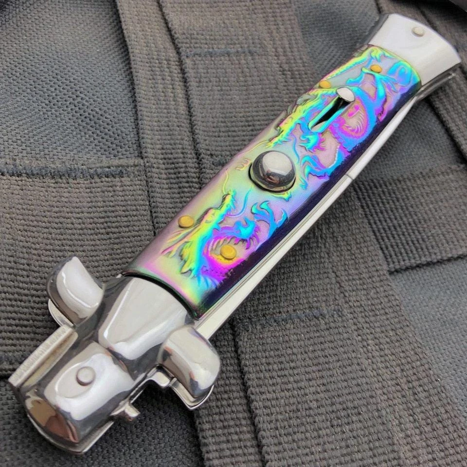 9.5" Italian Style Stiletto Switch Blade Pocket Knife Dragon 6 9.5" Italian Style Stiletto Switch Blade Pocket Knife Dragon - Image 4