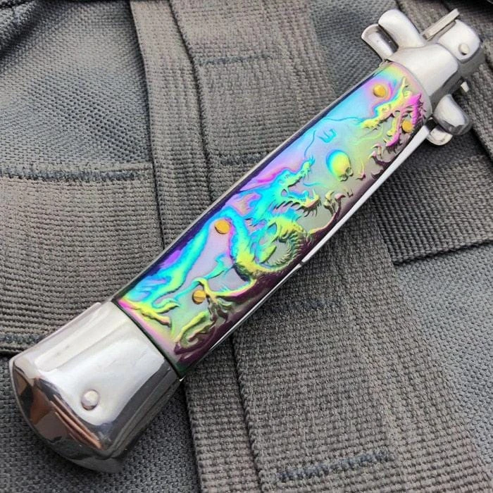 9.5" Italian Style Stiletto Switch Blade Pocket Knife Dragon 7 9.5" Italian Style Stiletto Switch Blade Pocket Knife Dragon - Image 5