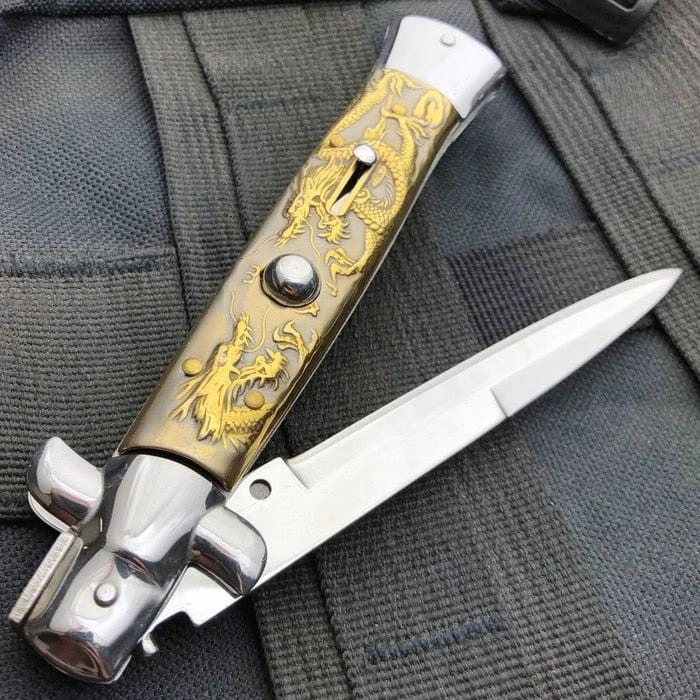 9.5" Italian Style Stiletto Switch Blade Pocket Knife Dragon 9 9.5" Italian Style Stiletto Switch Blade Pocket Knife Dragon - Image 7