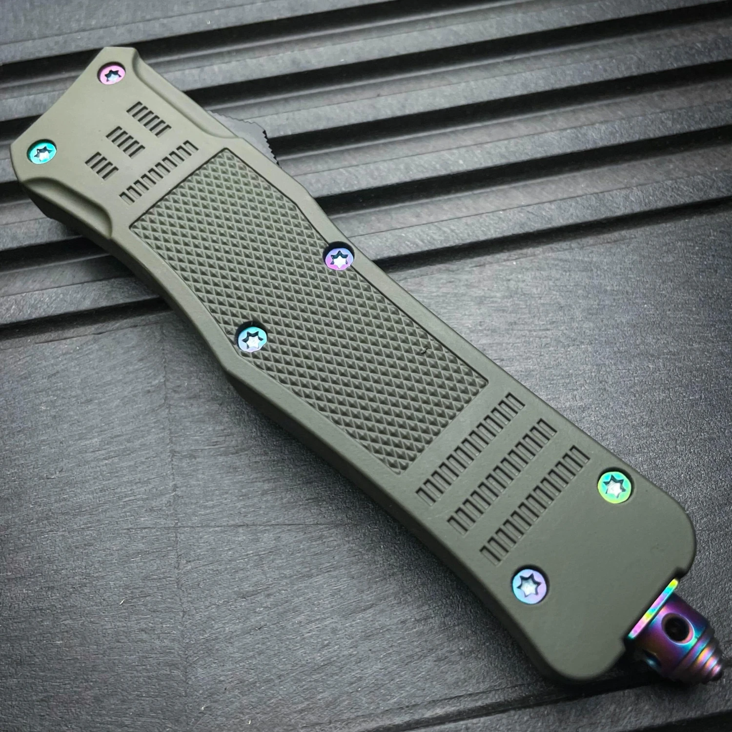 9" Damascus Rainbow STEEL Ghost OTF Tactical Pocket Knife 11 9" Damascus Rainbow STEEL Ghost OTF Tactical Pocket Knife - Image 9