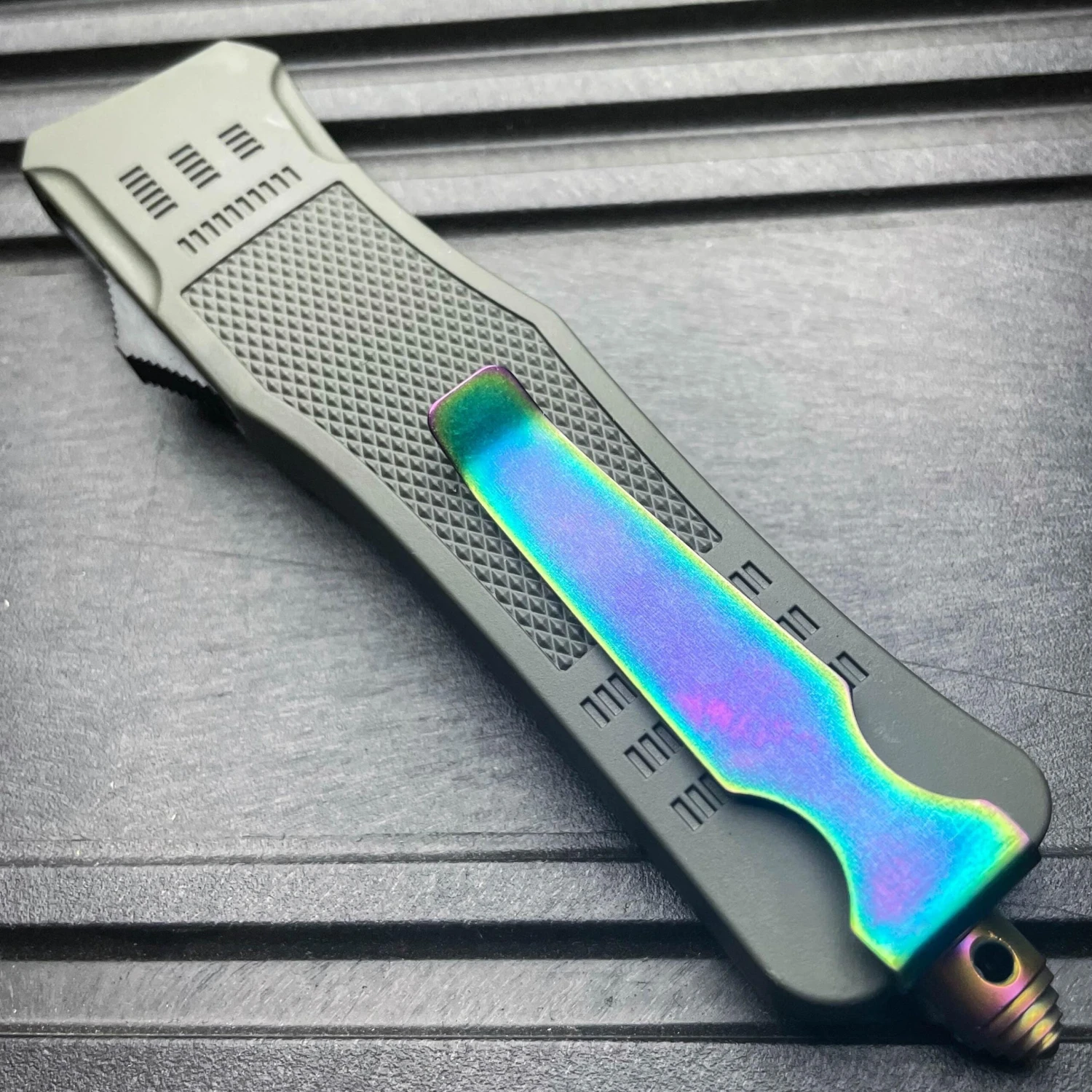 9" Damascus Rainbow STEEL Ghost OTF Tactical Pocket Knife 10 9" Damascus Rainbow STEEL Ghost OTF Tactical Pocket Knife - Image 8