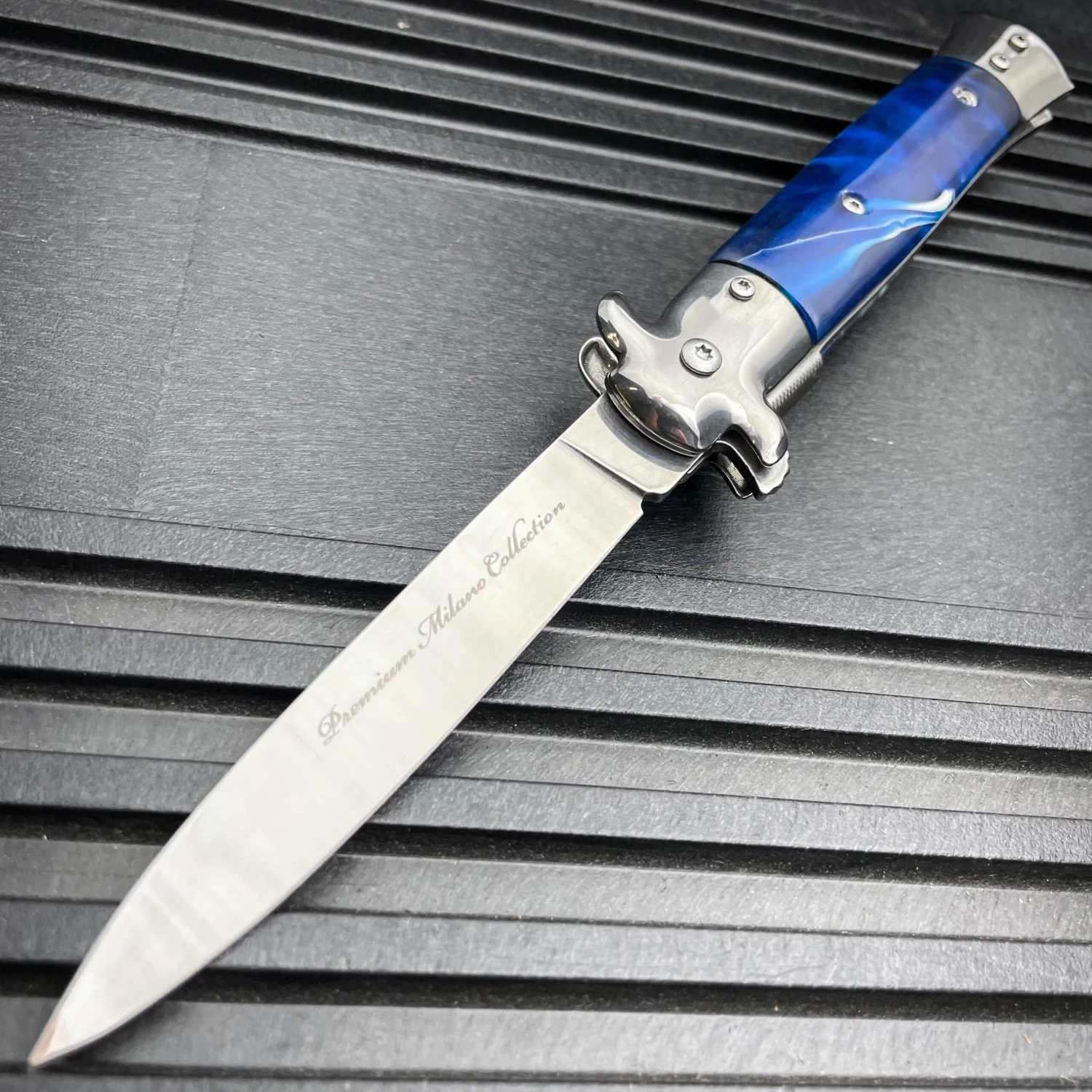 9" Premium Italian Milano Stiletto Tactical Spring Assisted Pocket Knife Blue 3 9" Premium Italian Milano Stiletto Tactical Spring Assisted Pocket Knife Blue