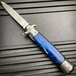 9" Premium Italian Milano Stiletto Tactical Spring Assisted Pocket Knife Blue 7 9" Premium Italian Milano Stiletto Tactical Spring Assisted Pocket Knife Blue -BLADE ADDICT Sales blade addict pocket knives 9 premium italian milano stiletto tactical spring assisted pocket knife blue 24548667621575