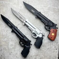 9" Tactical REVOLVER Pistol Replica Gun Spring OPEN Assisted Fold Pocket Knife