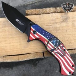 American Flag Punisher Skull SPRING ASSISTED OPEN Folding Pocket Knife -BLADE ADDICT Sales blade addict pocket knives american flag punisher skull spring assisted open folding pocket knife 15400463663192