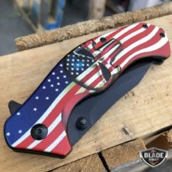 American Flag Punisher Skull SPRING ASSISTED OPEN Folding Pocket Knife -BLADE ADDICT Sales blade addict pocket knives american flag punisher skull spring assisted open folding pocket knife 15400463794264