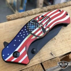 American Flag Punisher Skull SPRING ASSISTED OPEN Folding Pocket Knife -BLADE ADDICT Sales blade addict pocket knives american flag punisher skull spring assisted open folding pocket knife 15400463925336