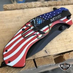American Flag Punisher Skull SPRING ASSISTED OPEN Folding Pocket Knife -BLADE ADDICT Sales blade addict pocket knives american flag punisher skull spring assisted open folding pocket knife 15400464187480