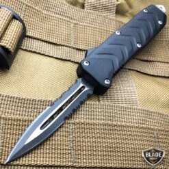 6.75" Blitz Combat Tactical OTF -BLADE ADDICT Sales blade addict pocket knives black serrated blade 6 75 blitz combat tactical otf 15400392786008