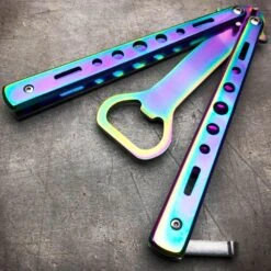 RAINBOW Bottle Opener Butterfly Balisong Trainer Knife Training Blade Practice -BLADE ADDICT Sales blade addict pocket knives c rainbow bottle opener butterfly balisong trainer knife training blade practice 21537709392071