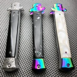 Classic Gentleman Italian Stiletto OTF Rainbow Damascus Style -BLADE ADDICT Sales blade addict pocket knives classic gentleman italian stiletto otf rainbow damascus style 15507092013144