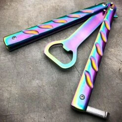RAINBOW Bottle Opener Butterfly Balisong Trainer Knife Training Blade Practice -BLADE ADDICT Sales blade addict pocket knives d rainbow bottle opener butterfly balisong trainer knife training blade practice 21537709457607