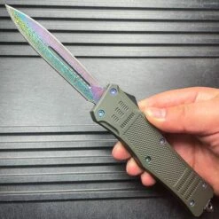 9" Damascus Rainbow STEEL Ghost OTF Tactical Pocket Knife 15 9" Damascus Rainbow STEEL Ghost OTF Tactical Pocket Knife -BLADE ADDICT Sales blade addict pocket knives dagger blade 9 damascus rainbow steel ghost otf tactical pocket knife 24065878589639