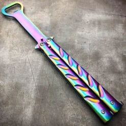 RAINBOW Bottle Opener Butterfly Balisong Trainer Knife Training Blade Practice -BLADE ADDICT Sales blade addict pocket knives rainbow bottle opener butterfly balisong trainer knife training blade practice 21537709129927