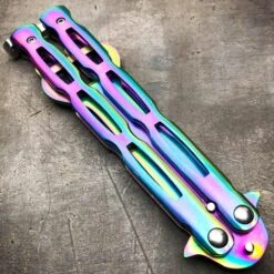 RAINBOW Bottle Opener Butterfly Balisong Trainer Knife Training Blade Practice -BLADE ADDICT Sales blade addict pocket knives rainbow bottle opener butterfly balisong trainer knife training blade practice 21537709260999