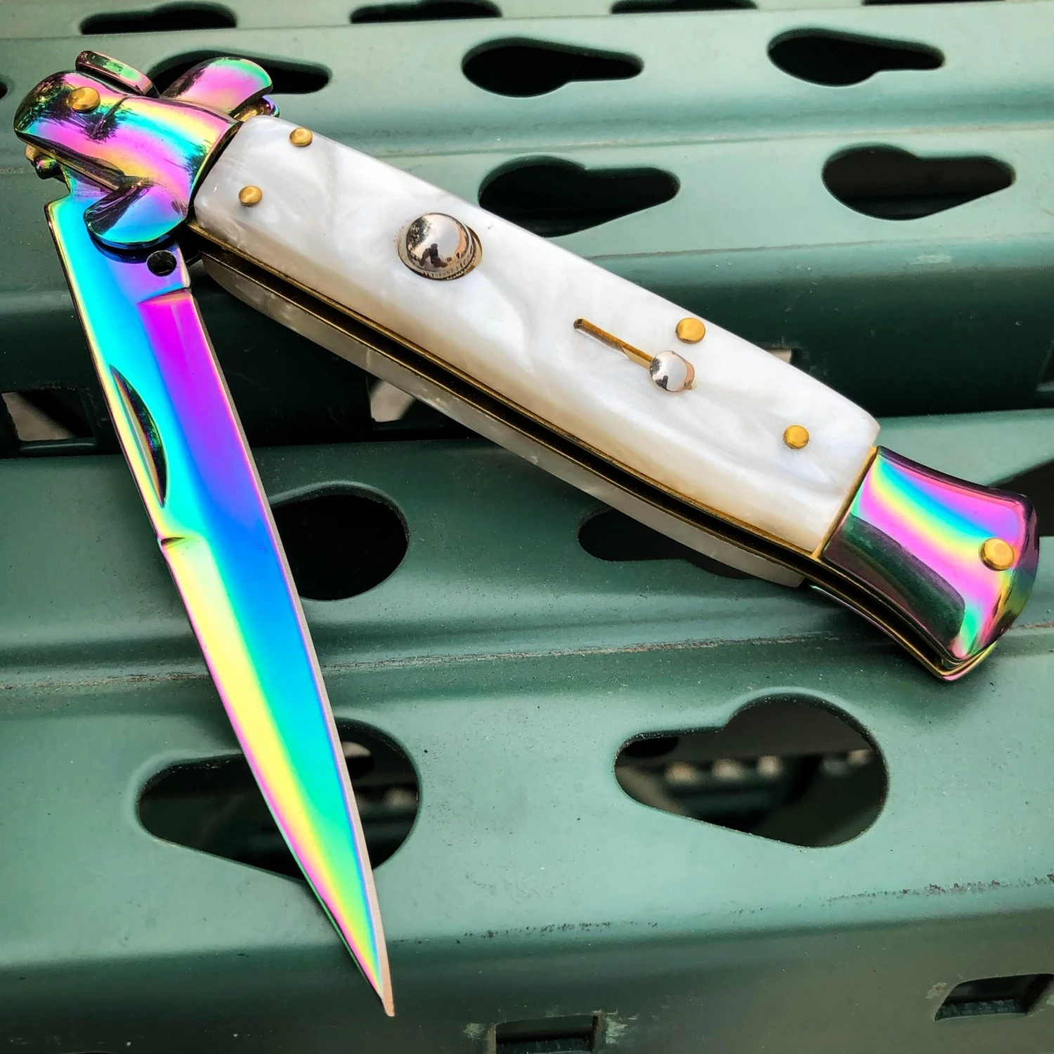 Rainbow Italian Stiletto Switch Blade Pocket Knife 4 Rainbow Italian Stiletto Switch Blade Pocket Knife - Image 2