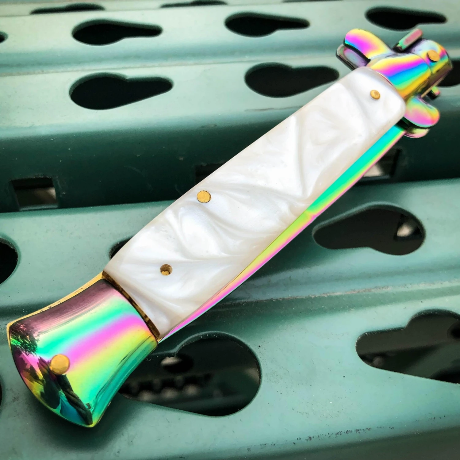 Rainbow Italian Stiletto Switch Blade Pocket Knife 6 Rainbow Italian Stiletto Switch Blade Pocket Knife - Image 4