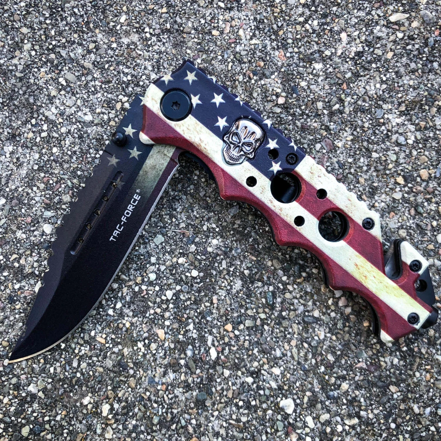 TAC FORCE Spring Opening Assisted SKULL Tactical Rescue USA FLAG Pocket Knife 5 TAC FORCE Spring Opening Assisted SKULL Tactical Rescue USA FLAG Pocket Knife - Image 3