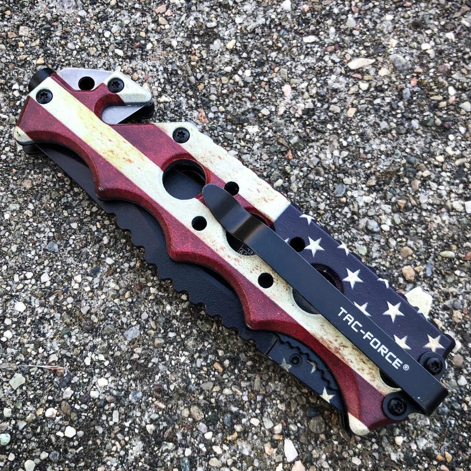 TAC FORCE Spring Opening Assisted SKULL Tactical Rescue USA FLAG Pocket Knife 6 TAC FORCE Spring Opening Assisted SKULL Tactical Rescue USA FLAG Pocket Knife - Image 4