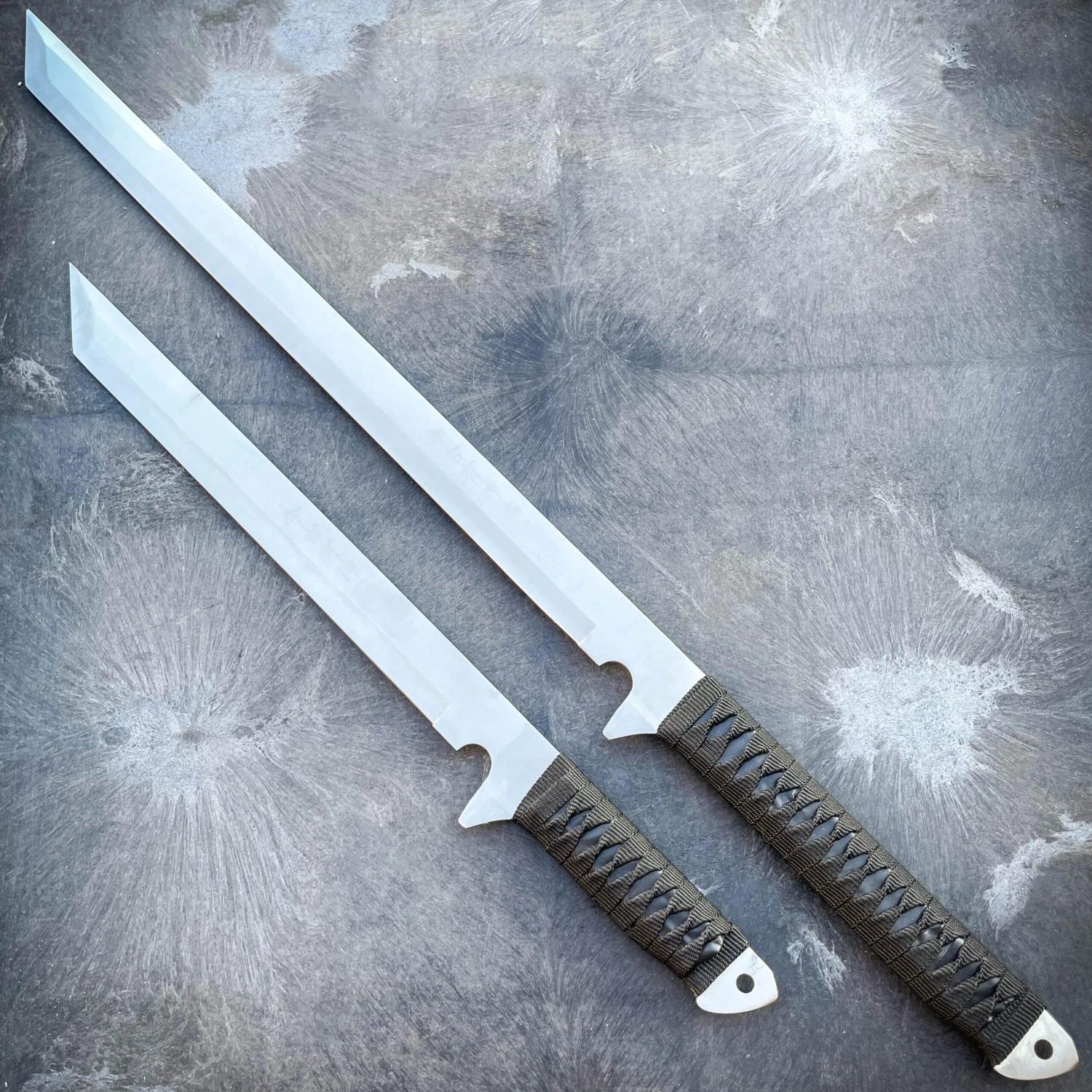 27" & 18" NINJA SILVER SWORD SET Samurai Machete COMBAT FANTASY KNIFE Sheath NEW 4 27" & 18" NINJA SILVER SWORD SET Samurai Machete COMBAT FANTASY KNIFE Sheath NEW - Image 2