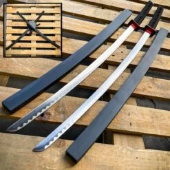 Deadpool Samurai Twin Katana Set Carbon Steel Swords Red TSuba Dual W/ Backstrap