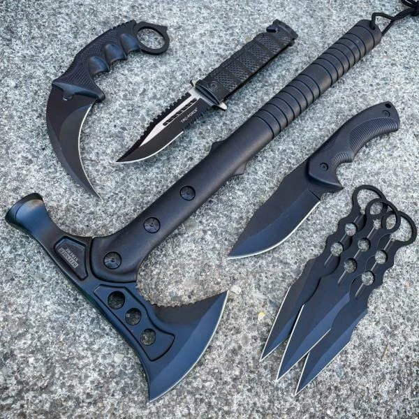 7PC Black Tactical Fixed Blade Tomahawk Axe Hatchet Karambit Pocket Knife Set 3 7PC Black Tactical Fixed Blade Tomahawk Axe Hatchet Karambit Pocket Knife Set