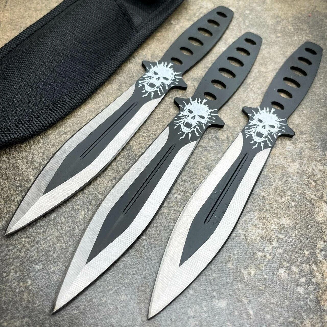 3PC 7.5" Ninja Fixed Blade Tactical Skull Head Naruto Kunai Throwing Knife Set 3 3PC 7.5" Ninja Fixed Blade Tactical Skull Head Naruto Kunai Throwing Knife Set