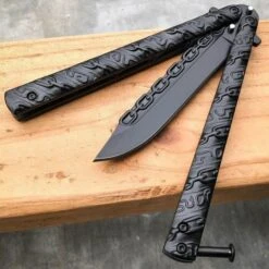 8.75" Fantasy Chain Tactical Balisong Butterfly Knife -BLADE ADDICT Sales bladeaddictknives butterfly knife black 8 75 fantasy chain tactical balisong butterfly knife 15249597988952