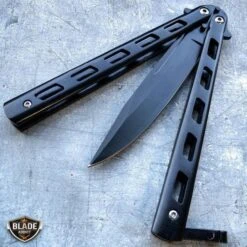 Striker Balisong Butterfly Knife -BLADE ADDICT Sales bladeaddictknives butterfly knife black striker balisong butterfly knife 12786681774168