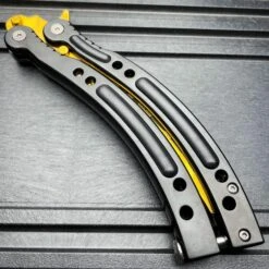CSGO Butterfly Balisong Trainer - Gold Slaughter -BLADE ADDICT Sales bladeaddictknives butterfly knife csgo butterfly balisong trainer gold slaughter 36930300379350