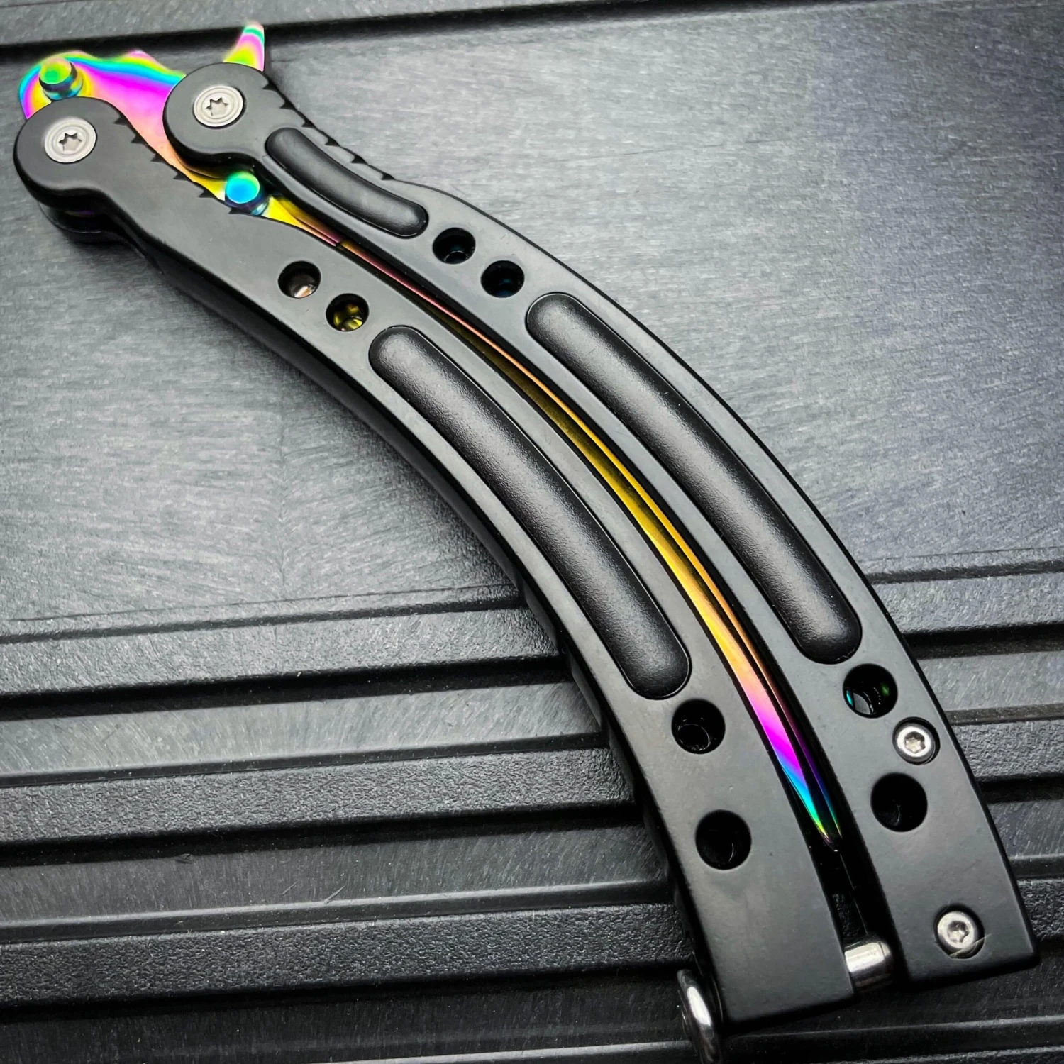CSGO RAINBOW FADE Practice Knife Balisong Butterfly Tactical Trainer 7 CSGO RAINBOW FADE Practice Knife Balisong Butterfly Tactical Trainer - Image 5