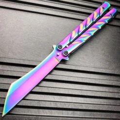 Vortex Balisong Butterfly Knife -BLADE ADDICT Sales bladeaddictknives butterfly knife rainbow tanto vortex balisong butterfly knife 15249577115736