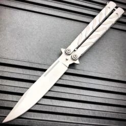 Vortex Balisong Butterfly Knife -BLADE ADDICT Sales bladeaddictknives butterfly knife silver clip point vortex balisong butterfly knife 15249576296536