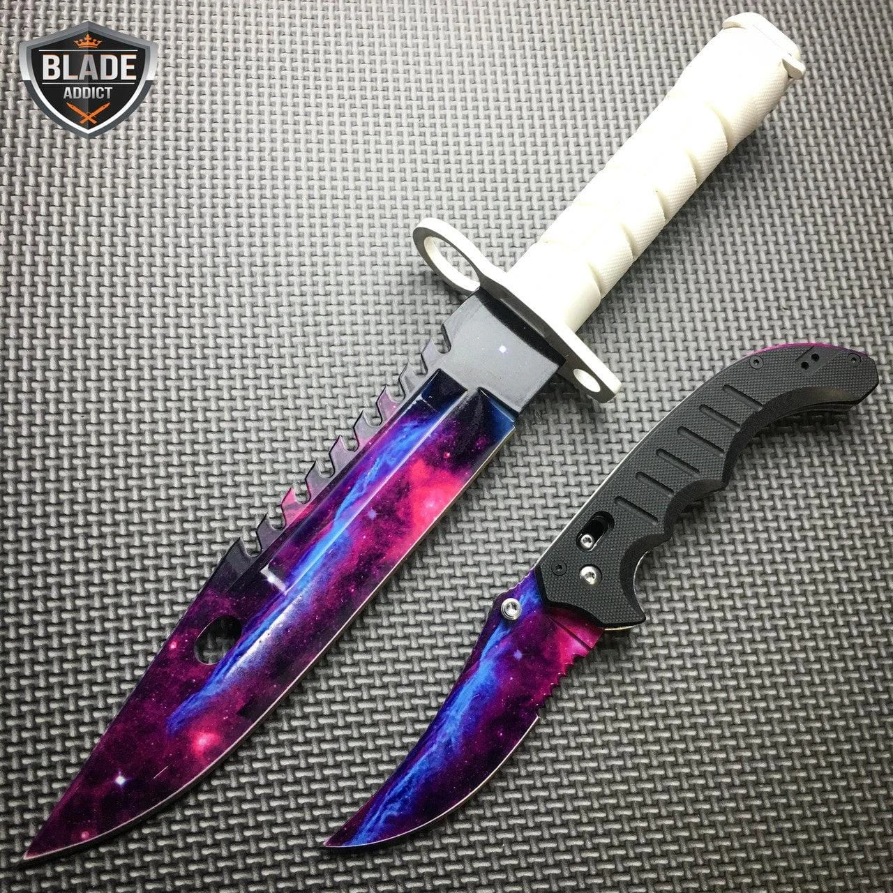 2PC CS GO Tactical Fixed Blade Hunting Bayonet Bowie White GALAXY + FLIP Knife 3 2PC CS GO Tactical Fixed Blade Hunting Bayonet Bowie White GALAXY + FLIP Knife