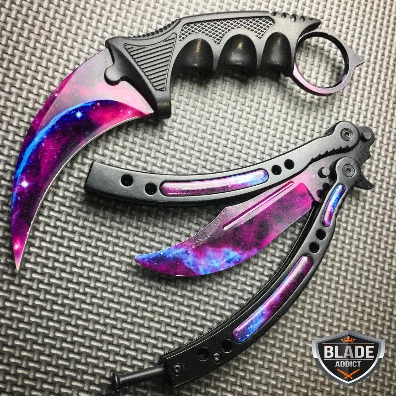 2PC CSGO Black Galaxy Karambit Fixed Blade + Butterfly Balisong Trainer Knife 3 2PC CSGO Black Galaxy Karambit Fixed Blade + Butterfly Balisong Trainer Knife