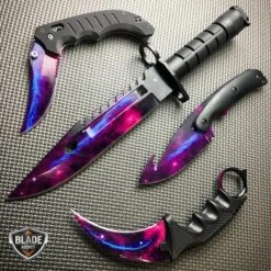 4 PC Black Galaxy Gut Hook Fixed Blade Bayonet FLIPPER Knife Karambit