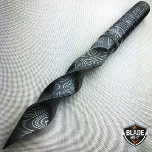 10" Damascus Fixed Blade Knife Tri Dagger Hand Forged Kris Blade -BLADE ADDICT Sales bladeaddictknives fixed blade 10 damascus fixed blade knife tri dagger hand forged kris blade 1668500717595