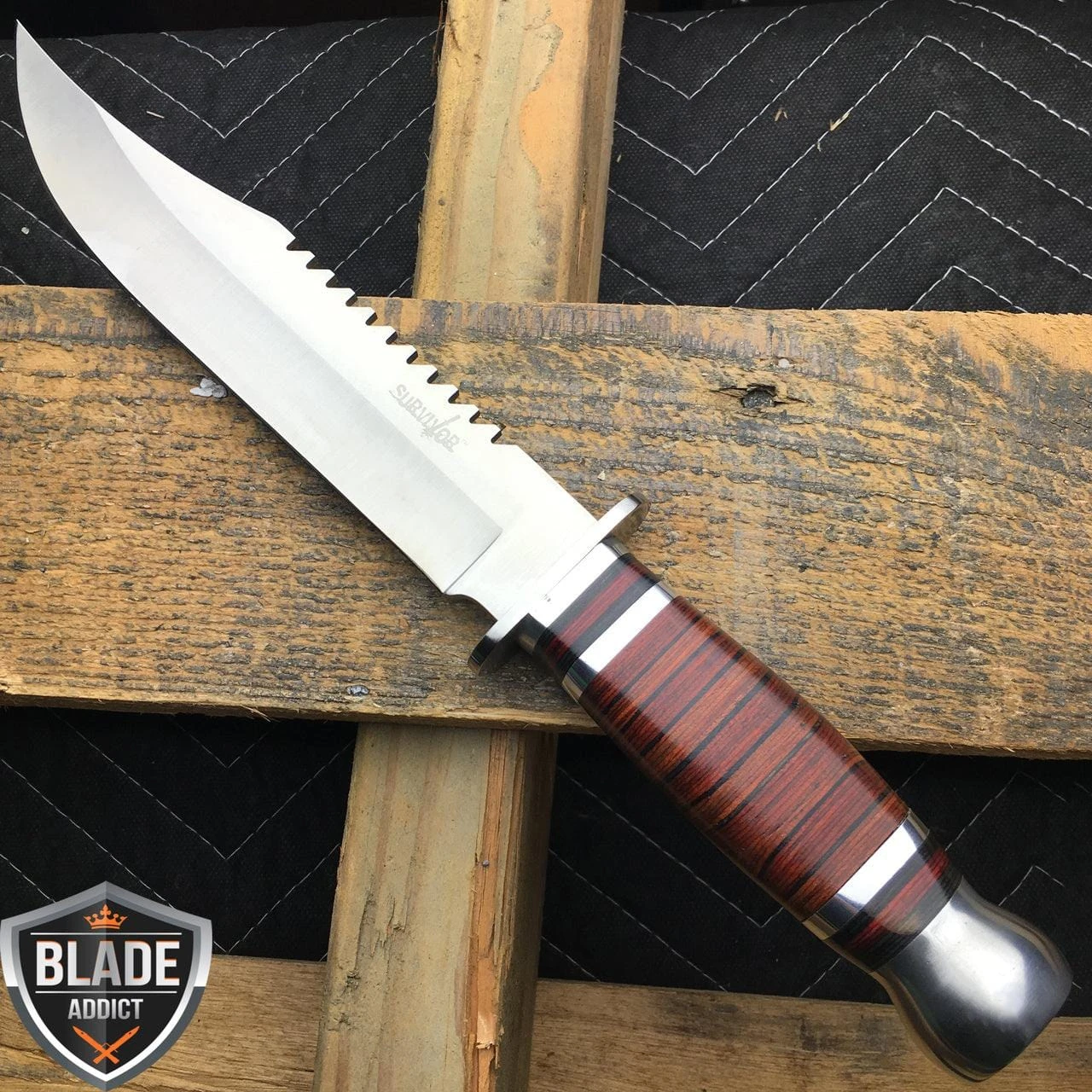 12" Wood Camping Hunting Knife Bowie 5 12" Wood Camping Hunting Knife Bowie - Image 3