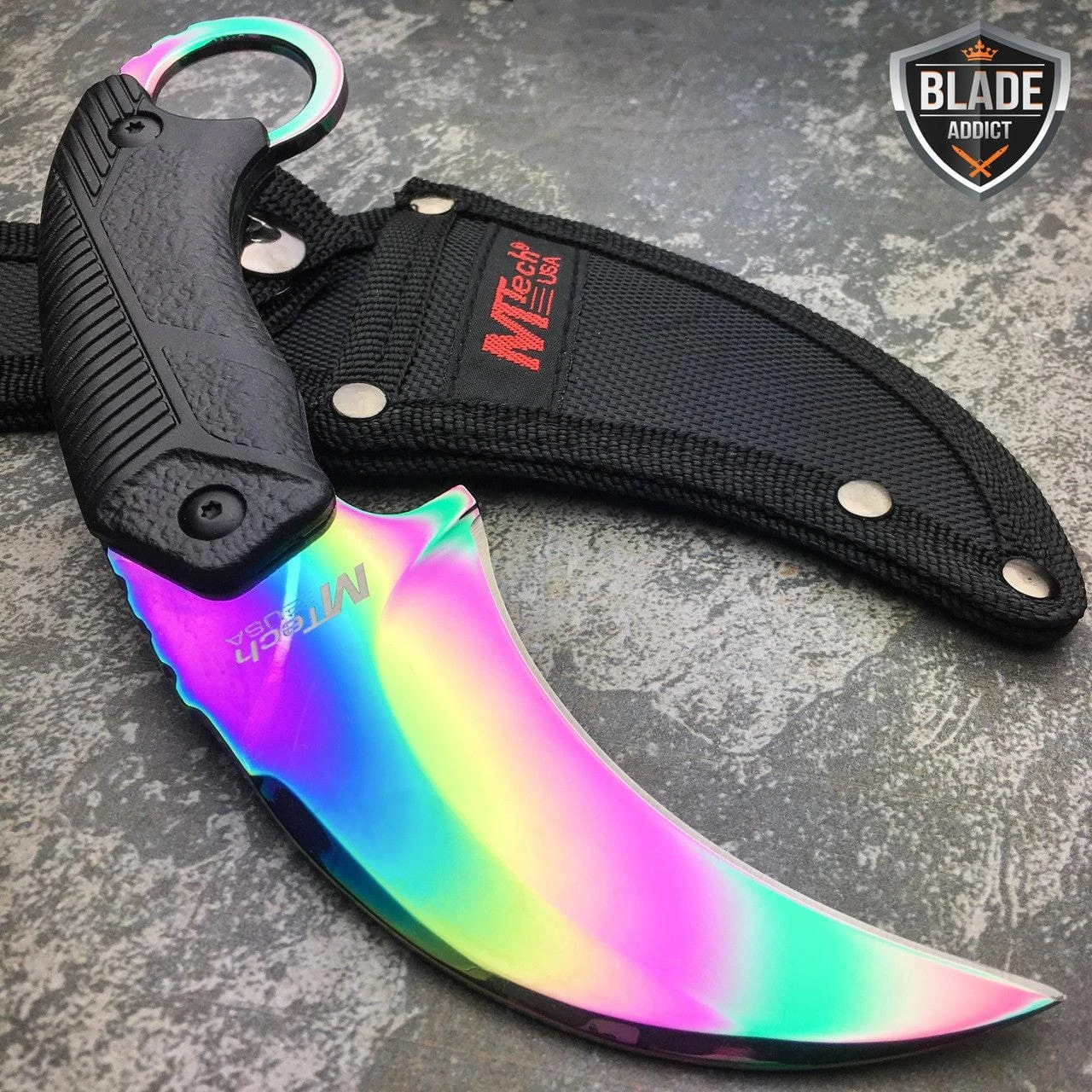 7.5" MTECH Tactical RAINBOW Karambit FULL TANG Hawkbill Knife Claw 3 7.5" MTECH Tactical RAINBOW Karambit FULL TANG Hawkbill Knife Claw