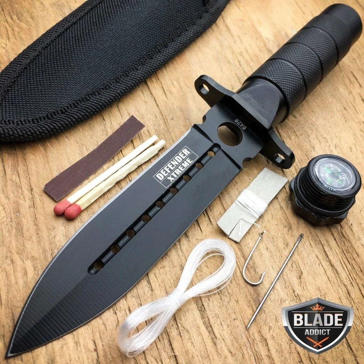 8" Tactical Hunting Survival Knife W/ Sheath Bowie Survival Kit 3 8" Tactical Hunting Survival Knife W/ Sheath Bowie Survival Kit